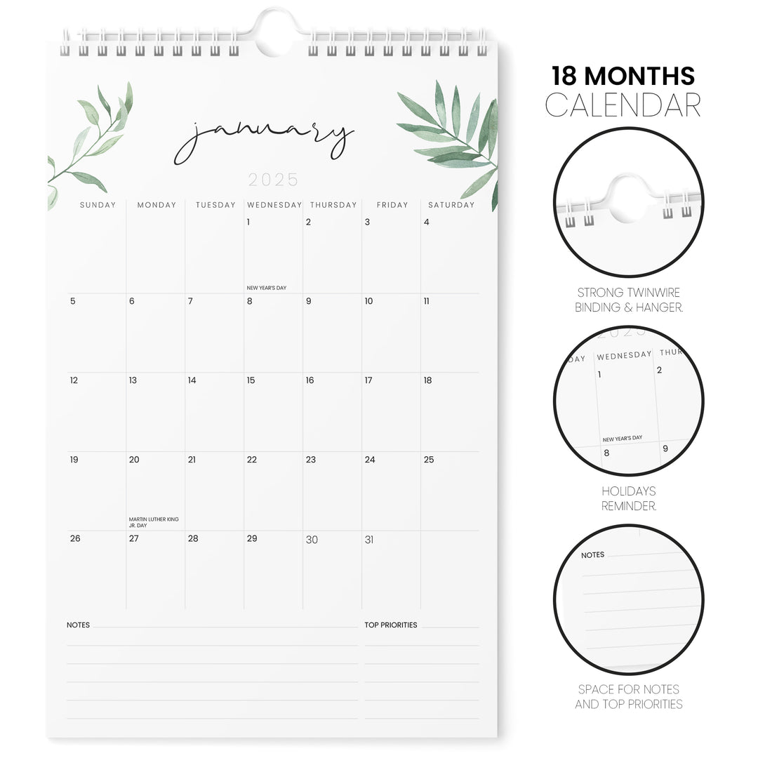 Greenery Calendar 2025 | 18 Months | 11x17