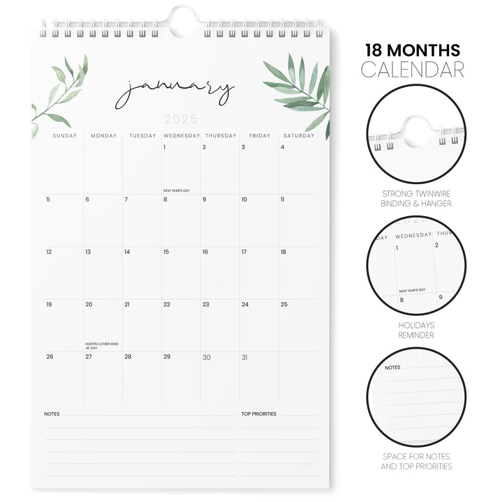Greenery Calendar 2025 | 18 Months | 11x17