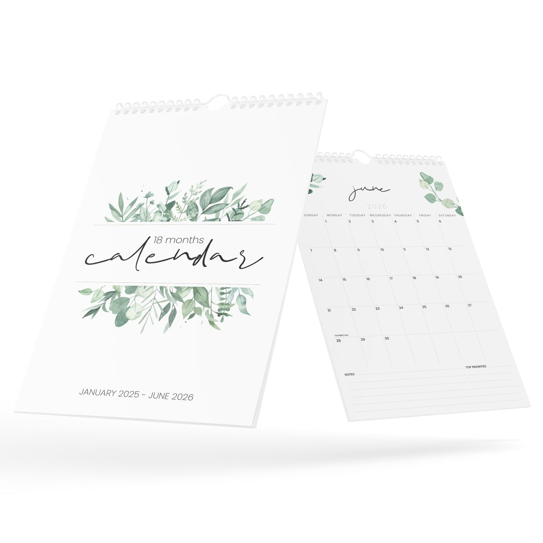 Greenery Calendar 2025 | 18 Months | 11x17