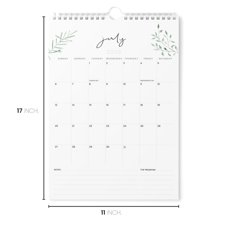 Greenery Calendar 2025 | 18 Months | 11x17