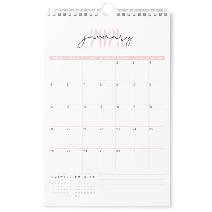 Two Fonts Pink Calendar 2025 | 18 Months | 11x17