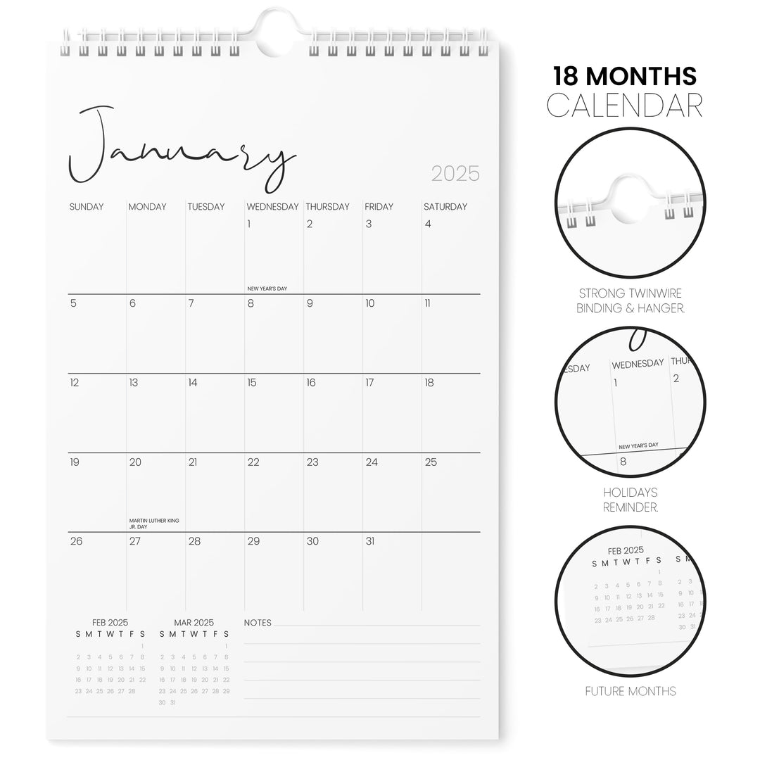 Cursive Calendar 2025 | 18 Months | 11x17