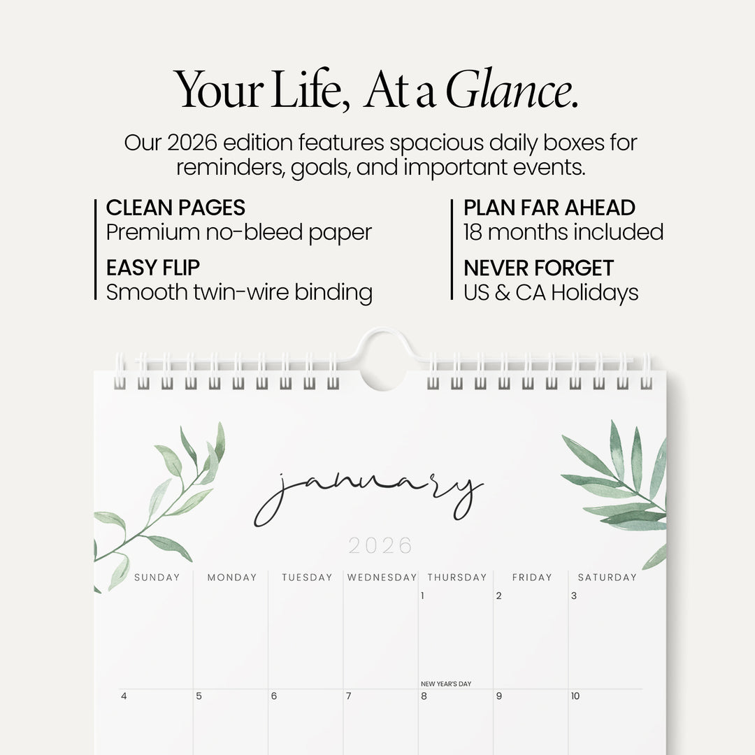 Greenery Calendar 2026 | 18 Months | 11x17