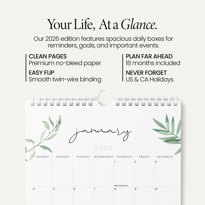 Greenery Calendar 2026 | 18 Months | 11x17
