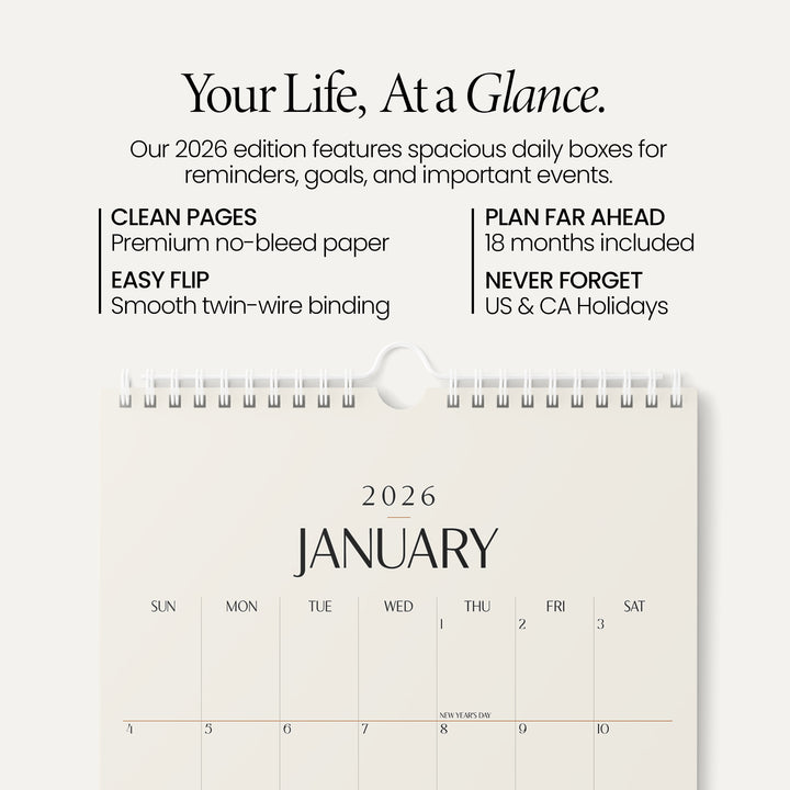 Beige Calendar 2026 | 18 Months | 11x17