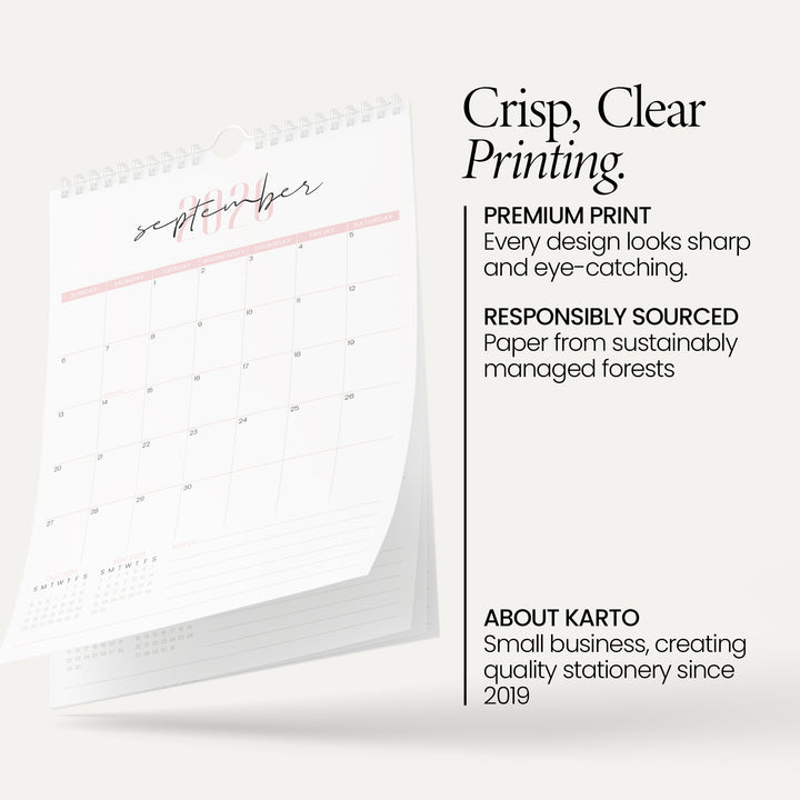 Two Fonts Pink Calendar 2026 | 18 Months | 11x17