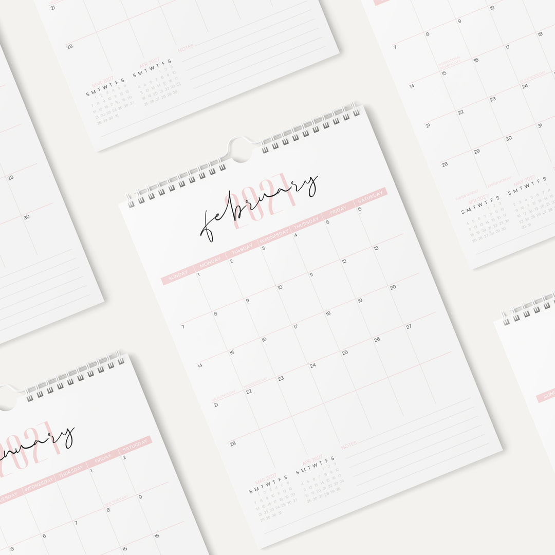 Two Fonts Pink Calendar 2026 | 18 Months | 11x17
