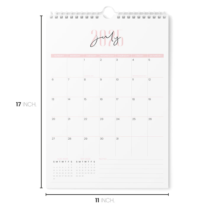 Two Fonts Pink Calendar 2025 | 18 Months | 11x17