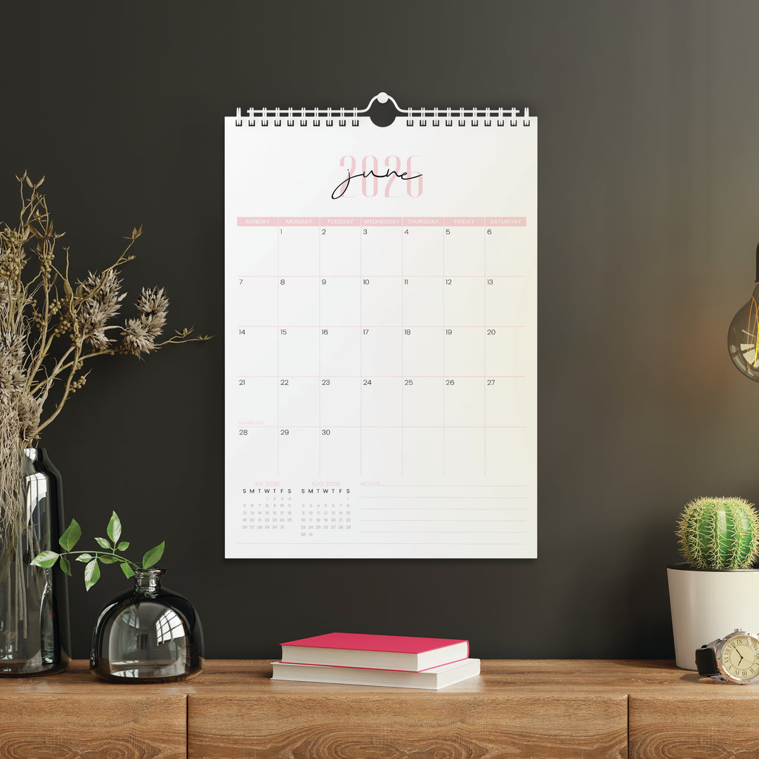 Two Fonts Pink Calendar 2025 | 18 Months | 11x17