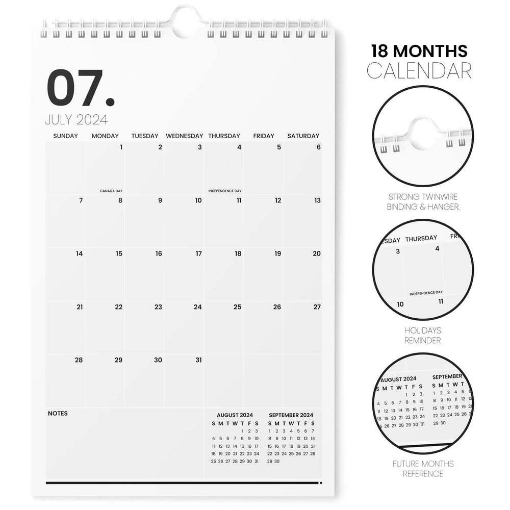 Minimalist Calendar 2024 | 18 Months | 11x17 - Kartoprint