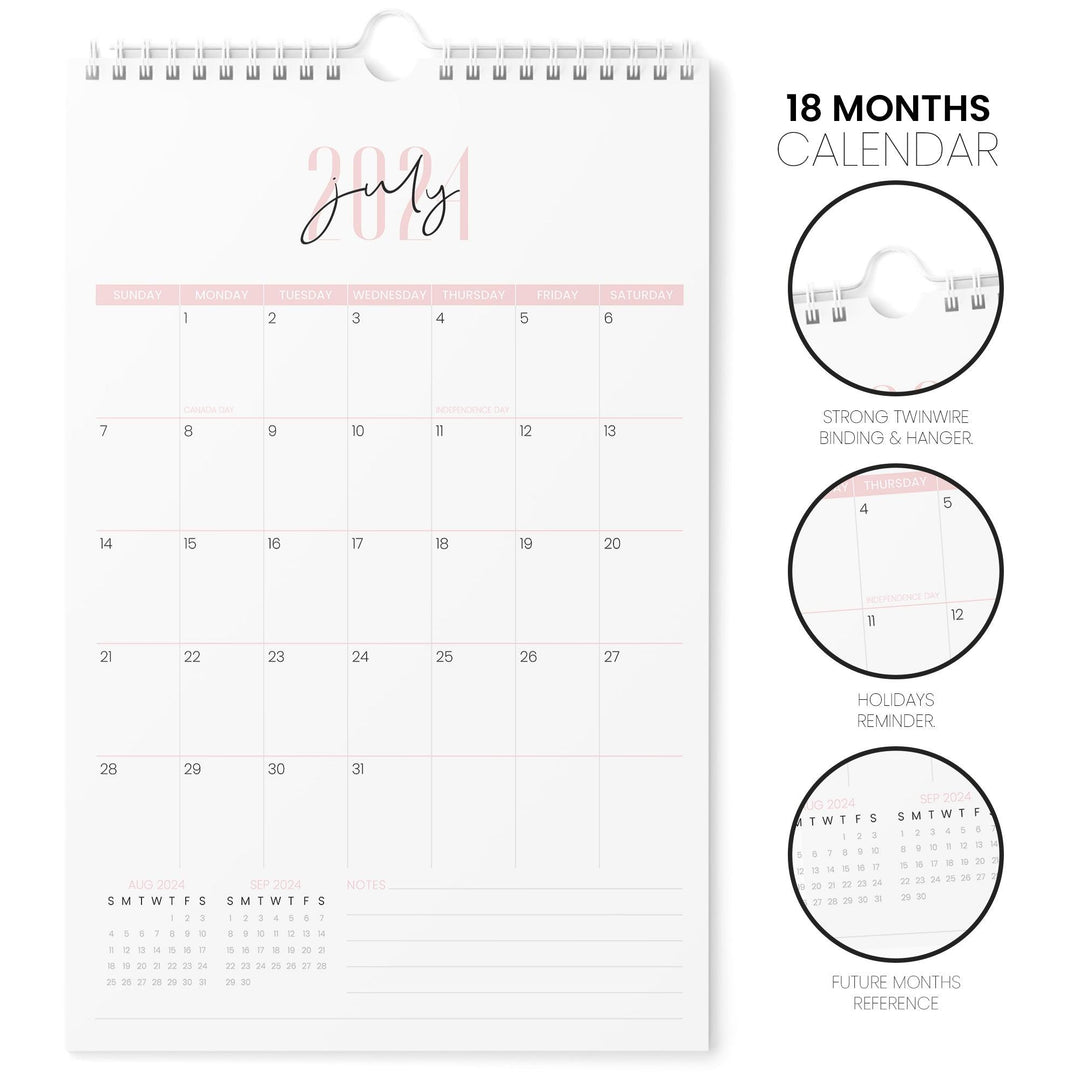 Two Fonts Pink Calendar 2024 | 18 Months | 11x17 - Kartoprint