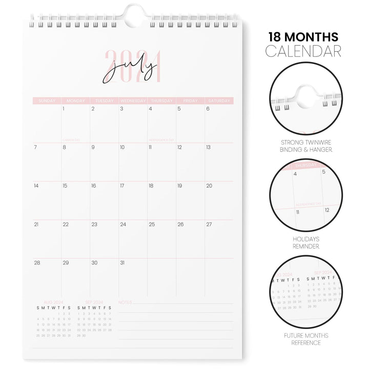 Two Fonts Pink Calendar 2024 | 18 Months | 11x17 - Kartoprint