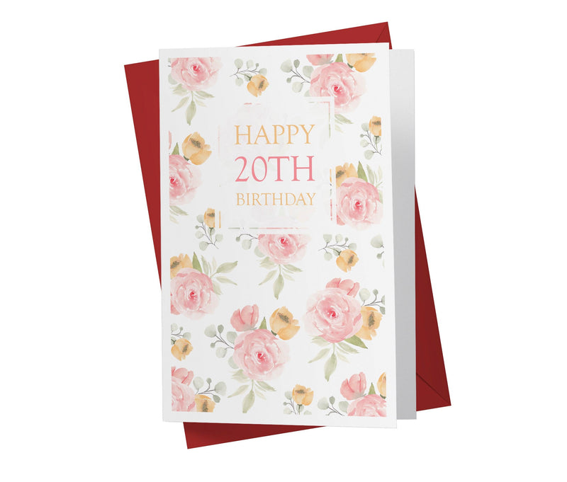 Pink Flower Bouquets | 20th Birthday Card - Kartoprint