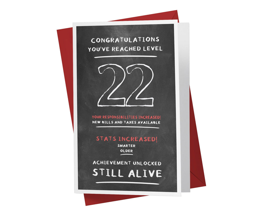 Congratulations, You've Reached Level | 22nd Birthday Card - Kartoprint