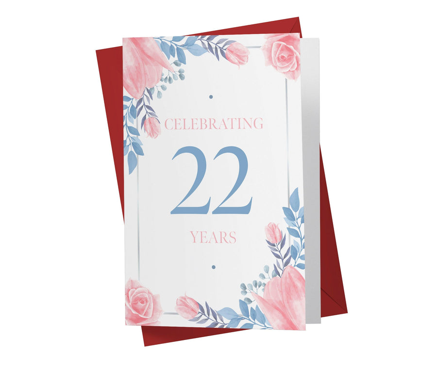 Blue and Pink Flowers | 22nd Birthday Card - Kartoprint