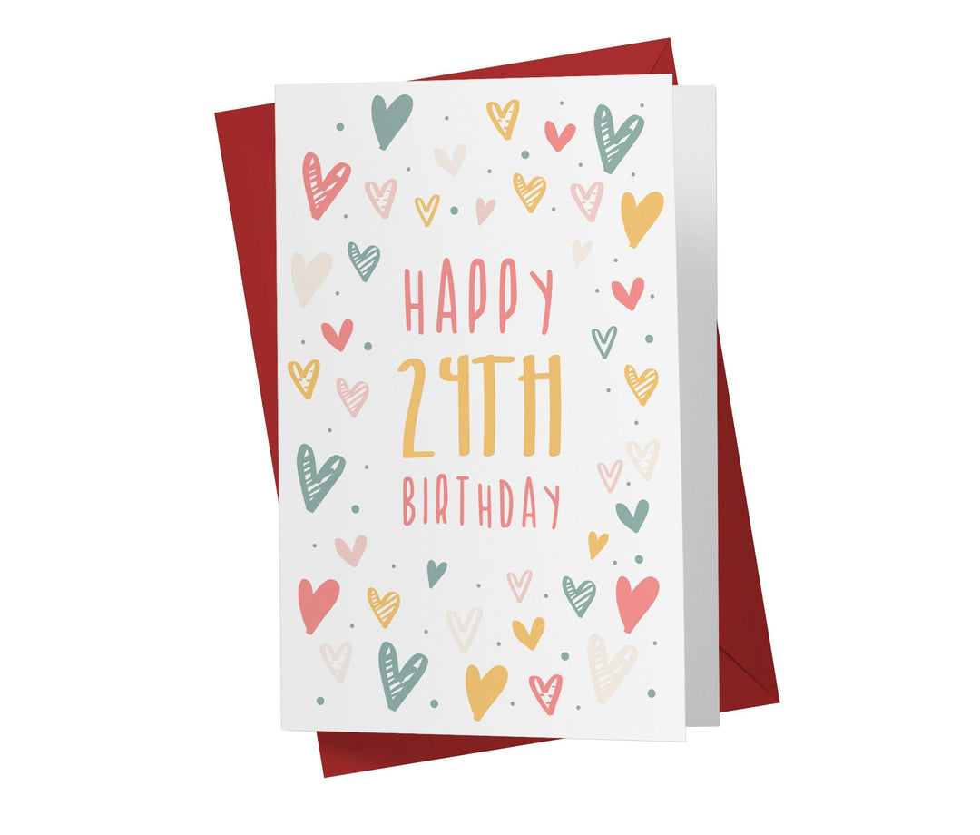 Cute Heart Doodles | 24th Birthday Card - Kartoprint