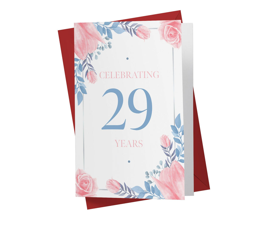 Blue and Pink Flowers | 29th Birthday Card - Kartoprint