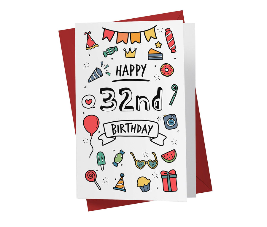 Party Doodles | 32nd Birthday Card - Kartoprint