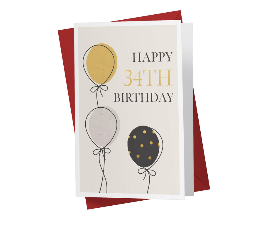 Gold, Silver, And Black Balloons | 34th Birthday Card - Kartoprint