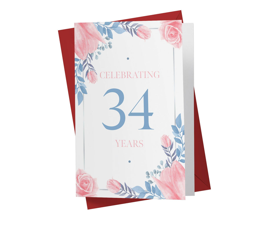 Blue and Pink Flowers | 34th Birthday Card - Kartoprint