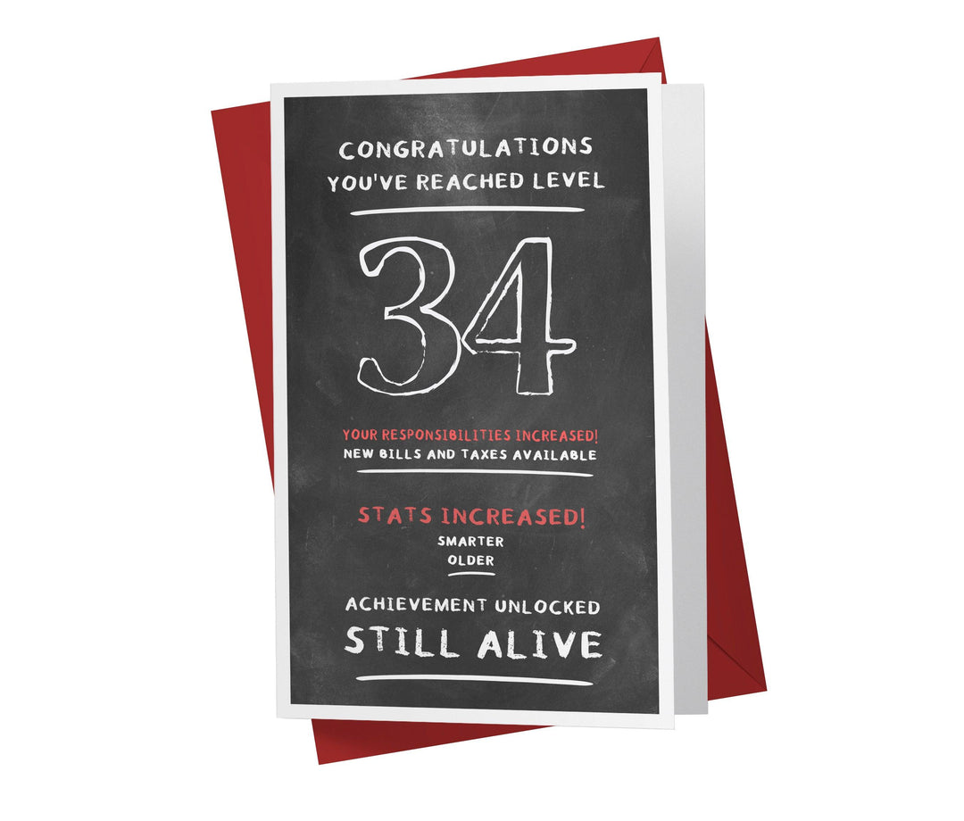 Congratulations, You've Reached Level | 34th Birthday Card - Kartoprint