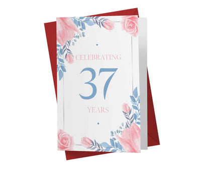 Blue and Pink Flowers | 37th Birthday Card - Kartoprint