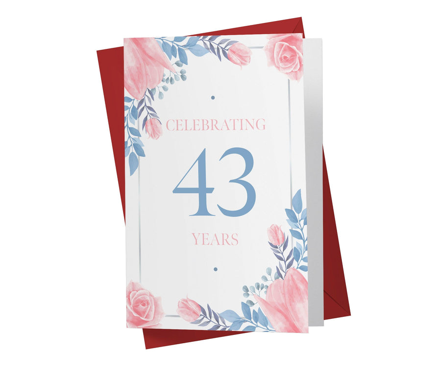 Blue and Pink Flowers | 43rd Birthday Card - Kartoprint