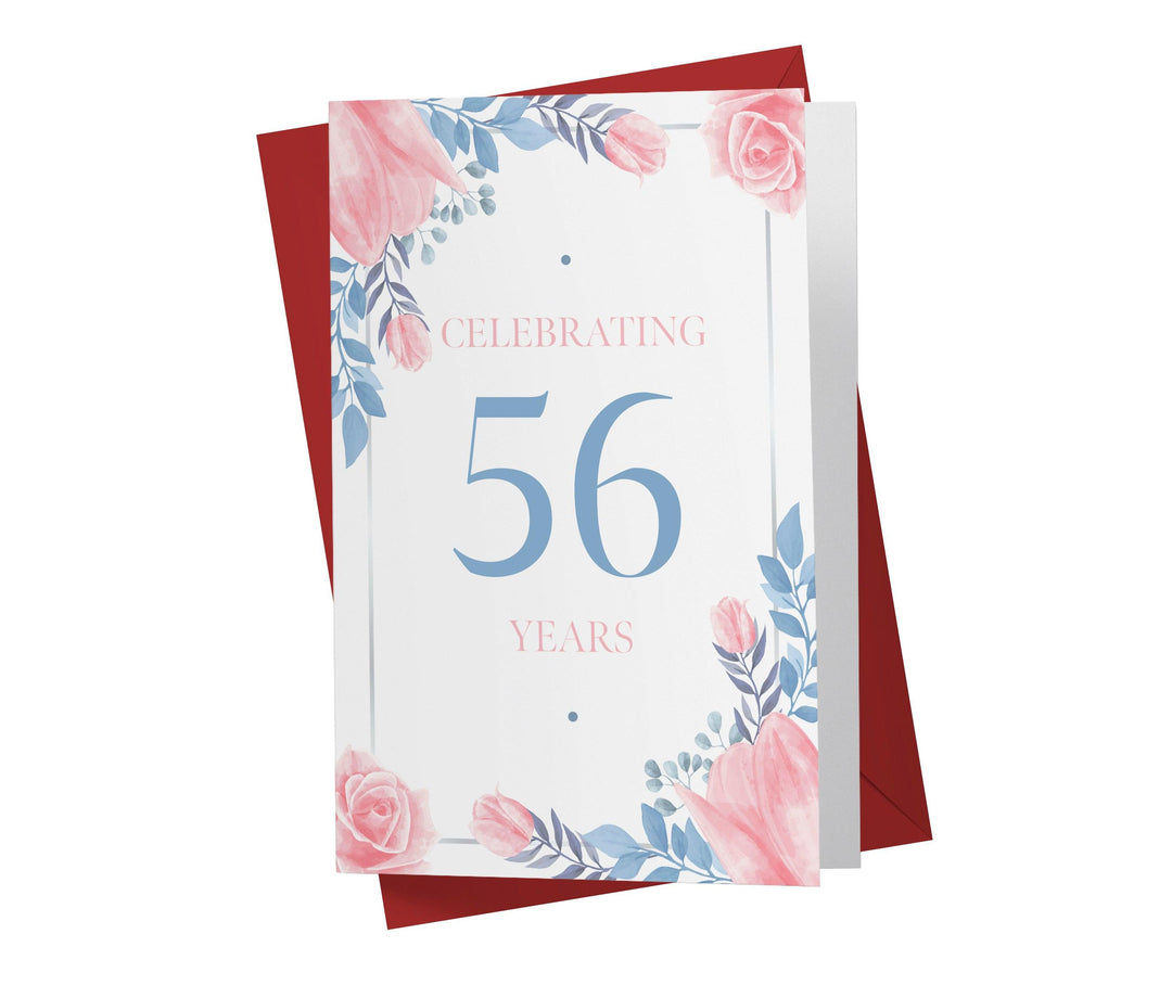 Blue and Pink Flowers | 56th Birthday Card - Kartoprint