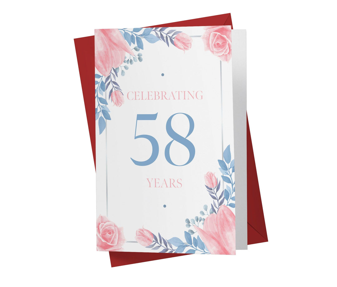 Blue and Pink Flowers | 58th Birthday Card - Kartoprint