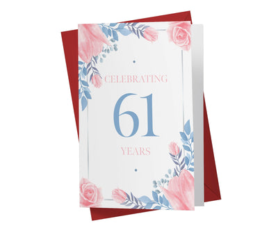 Blue and Pink Flowers | 61st Birthday Card - Kartoprint