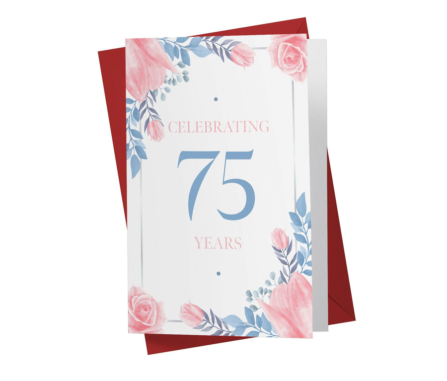 Blue and Pink Flowers | 75th Birthday Card - Kartoprint
