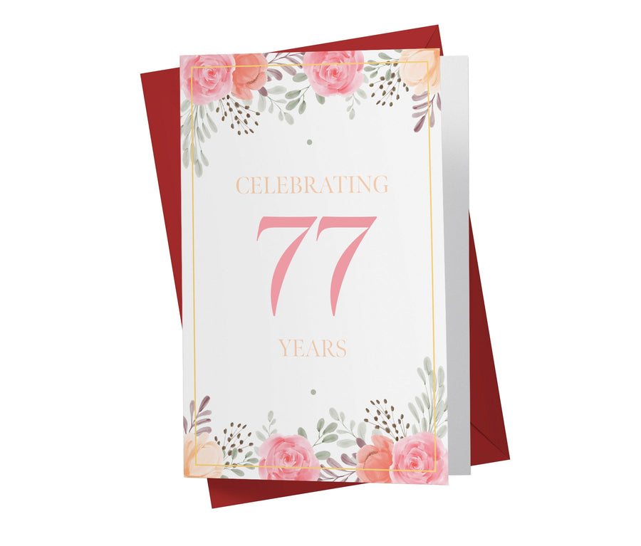 Pink Flowers | 77th Birthday Card - Kartoprint