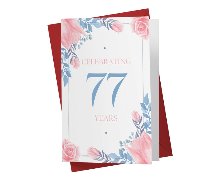 Blue and Pink Flowers | 77th Birthday Card - Kartoprint