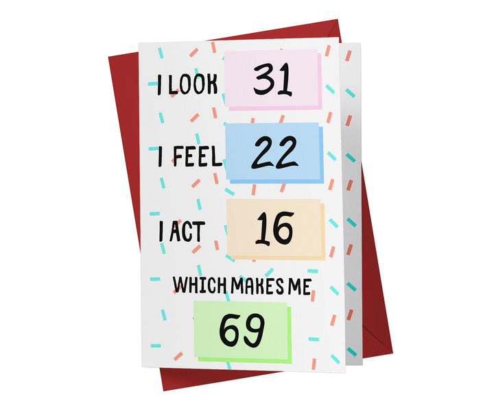 I Look, I Feel, And I Act | 69th Birthday Card - Kartoprint