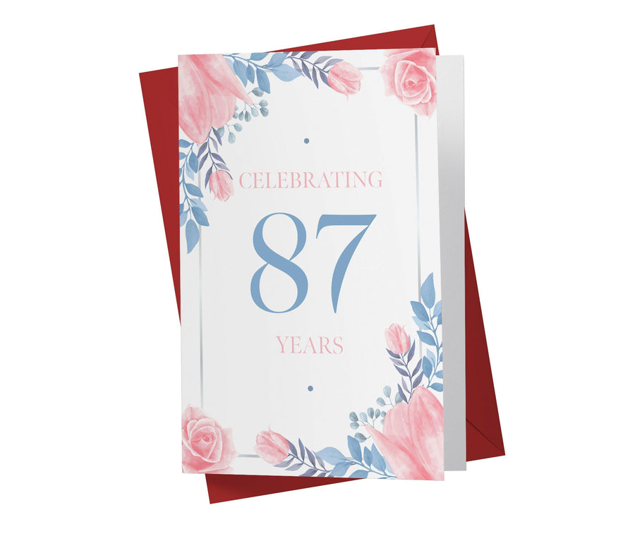 Blue and Pink Flowers | 87th Birthday Card - Kartoprint