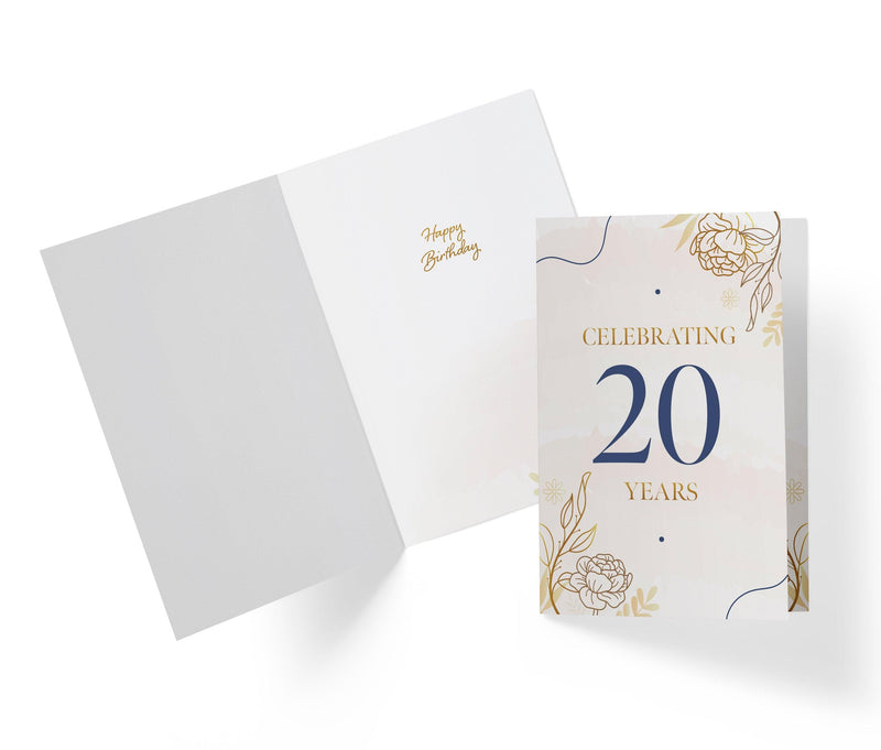Golden Flowers | 20th Birthday Card - Kartoprint