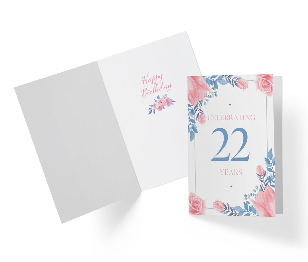 Blue and Pink Flowers | 22nd Birthday Card - Kartoprint