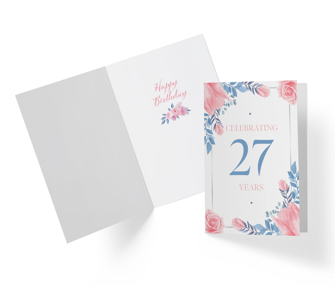Blue and Pink Flowers | 27th Birthday Card - Kartoprint
