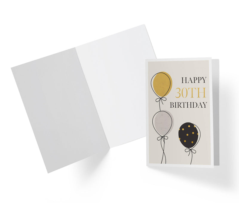 Gold, Silver, And Black Balloons | 30th Birthday Card - Kartoprint