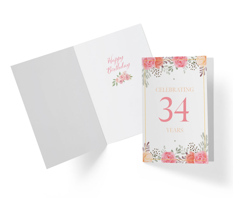 Pink Flowers | 34th Birthday Card - Kartoprint