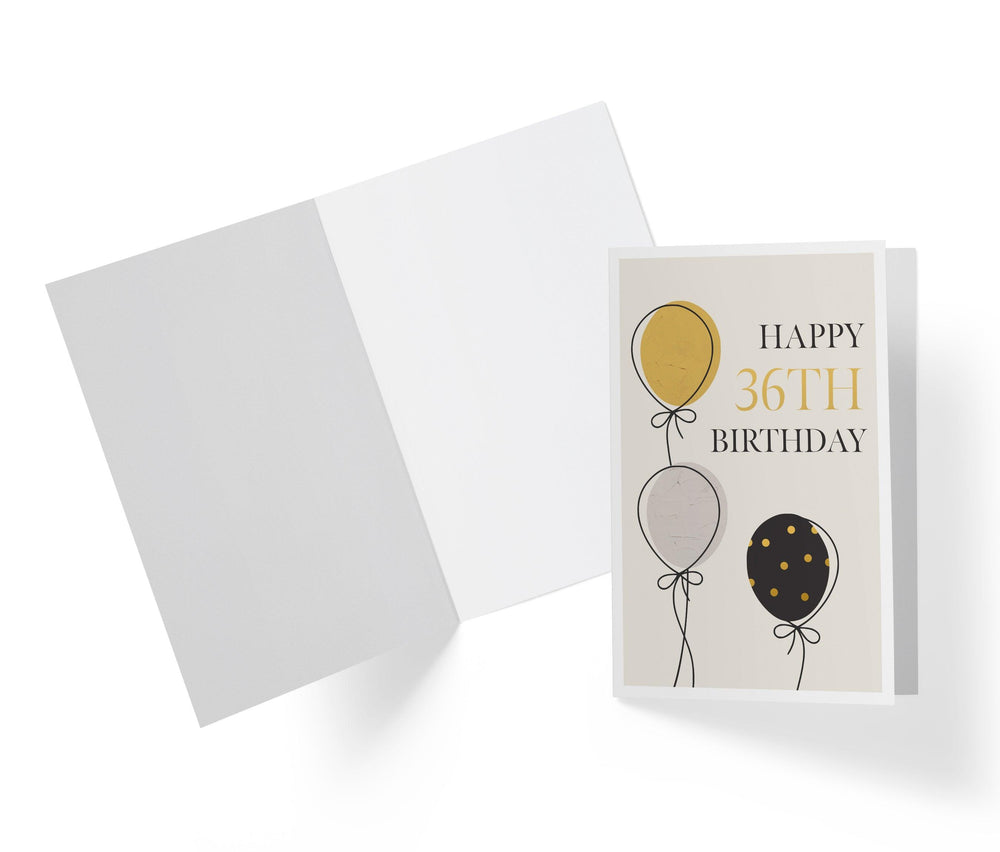 Gold, Silver, And Black Balloons | 36th Birthday Card - Kartoprint