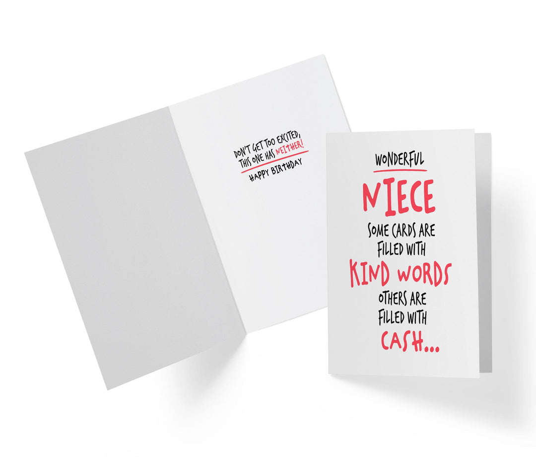 Niece, Kind Words Or Cash | Funny Birthday Card - Kartoprint