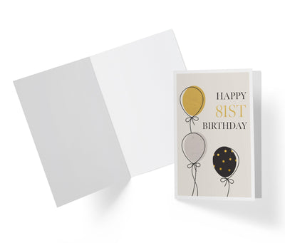 Gold, Silver, And Black Balloons | 81st Birthday Card - Kartoprint
