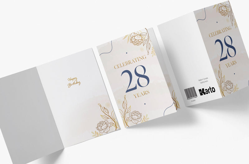 Golden Flowers | 28th Birthday Card - Kartoprint