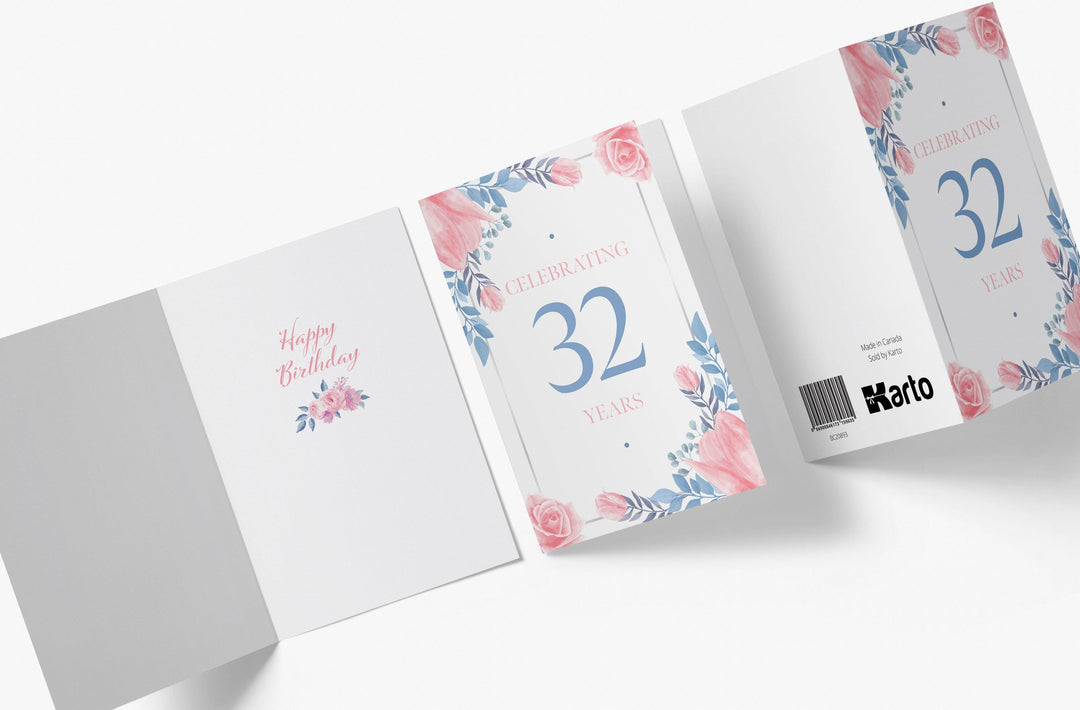 Blue and Pink Flowers | 32nd Birthday Card - Kartoprint