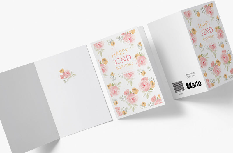 Pink Flower Bouquets | 32nd Birthday Card - Kartoprint
