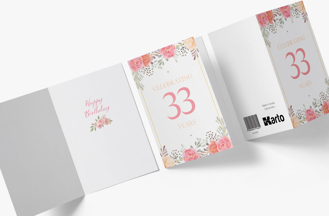 Pink Flowers | 33rd Birthday Card - Kartoprint