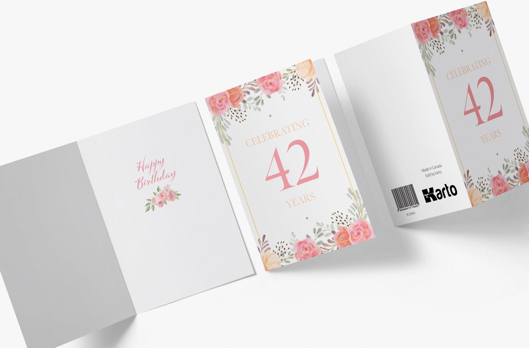 Pink Flowers | 42nd Birthday Card - Kartoprint