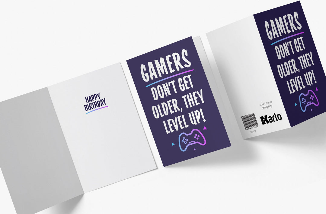 Gamers Don't Get Older, They Level Up! Purple - Funny Birthday Card - Kartoprint