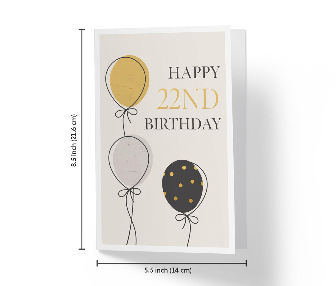 Gold, Silver, And Black Balloons | 22nd Birthday Card - Kartoprint